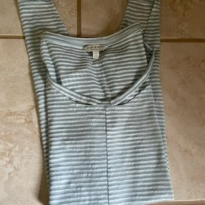 Lucky Brand Icy Blue White Striped Tie Front Cut Away Neck Shirt Size Small